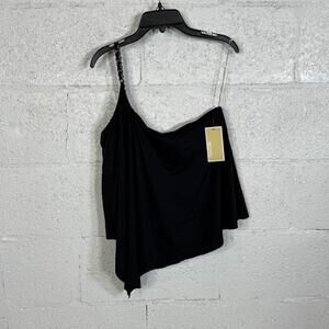 Michael Michael Kors Women's Chain-Trim One-Shoulder Tankini Top M, Black $106